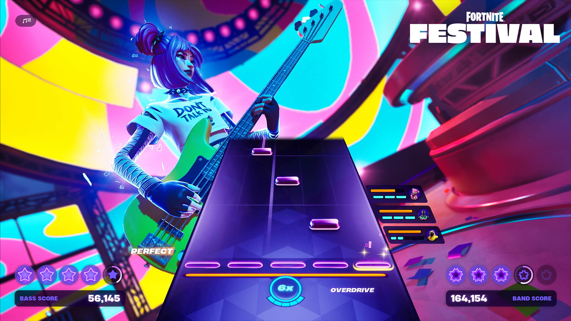*Fortnite Festival*'s guitar highway. Very typical of other rhythm games.