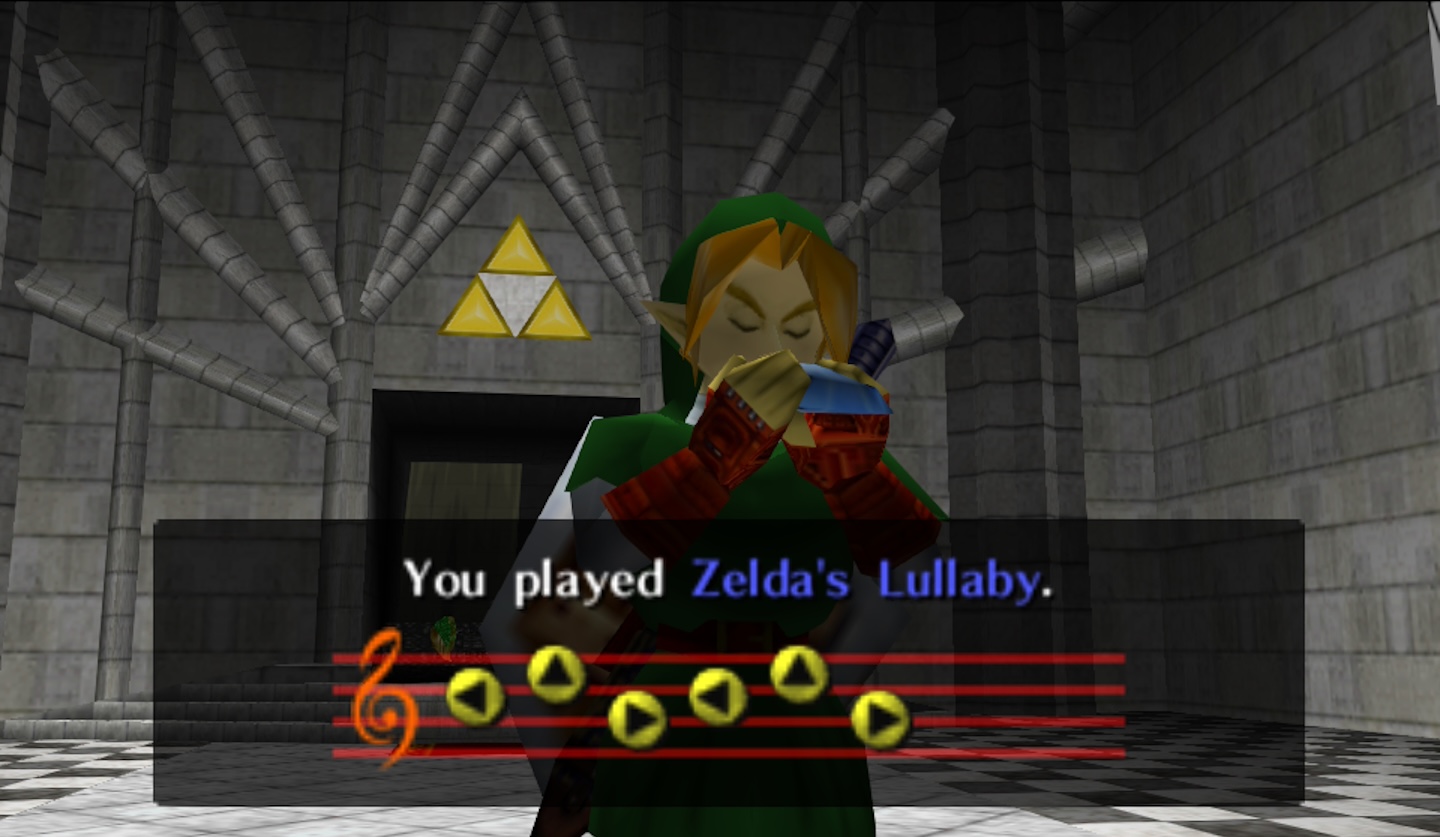 Figure 1. Link performs “Zelda’s Lullaby” in Ocarina of Time. All screenshots are my own.