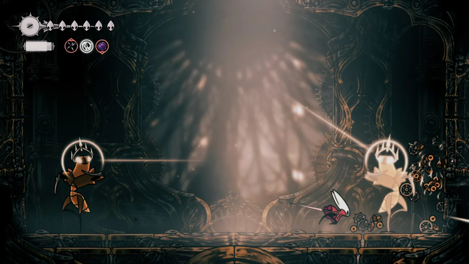 Fighting the Cogwork Dancers in <em>Hollow Knight: Silksong</em>